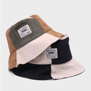 Applique Color Block Corduroy Bucket Hat