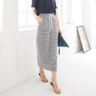 Tie-waist Striped Midi Skirt