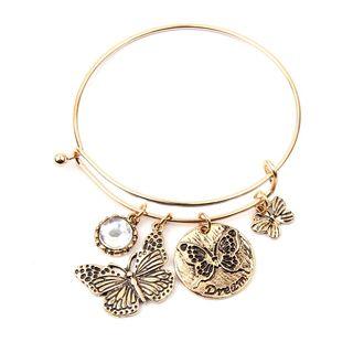 Faux Crystal Metal Butterfly Bangle Gold - One Size