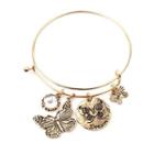 Faux Crystal Metal Butterfly Bangle Gold - One Size