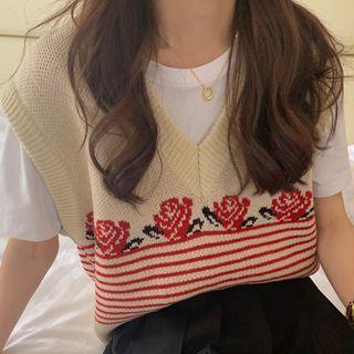 Floral Striped Sweater Vest
