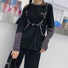 Striped Panel Printed Long-sleeve Top