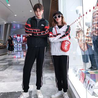 Couple Matching Lettering Zip Jacket / Lettering Trim Sweatpants