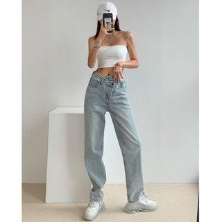 Asymmetric High-waist Straight Leg Jeans