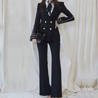 Set : Double-breasted Blazer + High-waist Bell-bottom Pants