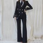 Set : Double-breasted Blazer + High-waist Bell-bottom Pants