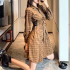 Long-sleeve Plaid Corduroy Dress As Shown In Figure - One Size