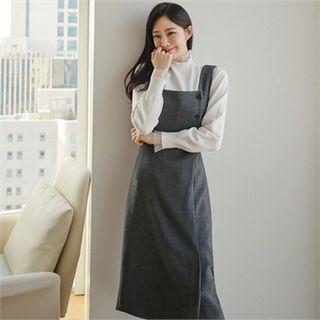 Square-neck Button-trim Sleeveless Dress