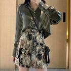 Long-sleeve Blouse / Cat Embroidered Zip Mini Skirt