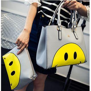 Set: Smiley Face Print Tote + Zip Pouch