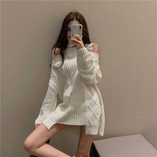 Turtleneck Cold Shoulder Sweater Dress