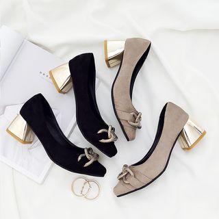 Chunky-heel Ring-accent Pumps