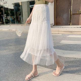 Tiered Midi A-line Lace Skirt