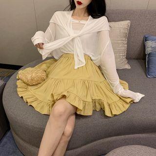 Long-sleeve Plain T-shirt / A-line Skirt