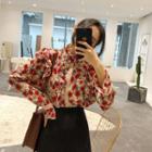 Mock Neck Floral Print Shirt Red Floral - Almond - One Size