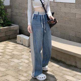 High-waist Panel Wide-leg Jeans + Lace-up Top
