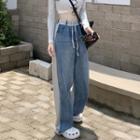 High-waist Panel Wide-leg Jeans + Lace-up Top