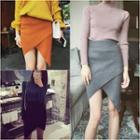 Plain Asymmetric Hem Knit Skirt