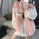 Lettering Fluffy Bomber Jacket