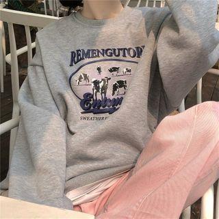 Cow Print Round-neck Sweatshirt