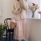 Round-neck Open-front Cardigan Cream - One Size
