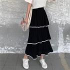 Layered Plain Midi Skirt Black - One Size