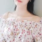 Off-shoulder Tie-front Frill-trim Floral Top