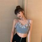 Tie-strap Ruffle Trim Cropped Camisole Top / High-waist Zip Shorts