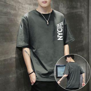 Elbow-sleeve Letter Print T-shirt / Set