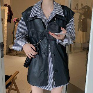 Striped Shirt / Faux Leather Vest