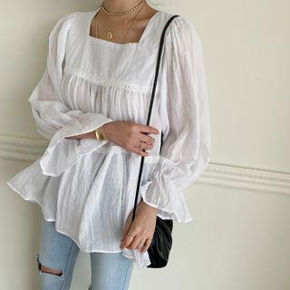 Square-neck Peasant Blouse White - One Size