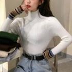 Semi High-neck Color Panel Knit Top