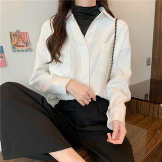Mock Two-piece Mock-neck Two-tone Button-up Shirt