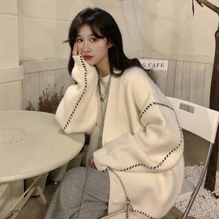 V-neck Contrast Stitching Cardigan