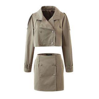 Double-breasted Cropped Jacket / Mini Pencil Skirt