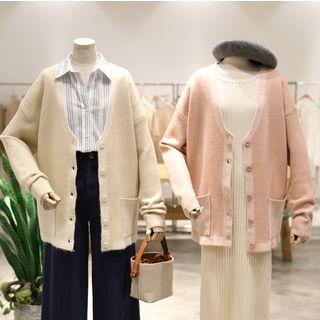 Contrast Trim Button-up Pocket Cardigan