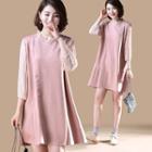 Ribbed-sleeve Ruffled A-line Dress