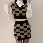 Checkerboard Sweater Vest / Mini Skirt