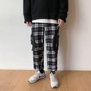 High-waist Buckled Plaid Pants