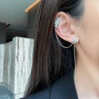 Rhinestone Flower Chained Earring 1 Pair - Earrings & Clip On Earring - Silver - One Size
