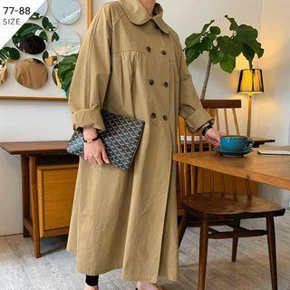 Double-breasted Shirred Raglan Long Coat