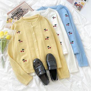 Long-sleeve Cherry Embroidered Knit Cardigan