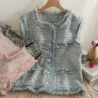 Frayed Button-up Tweed Loose Vest
