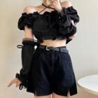 Set: Puff-sleeve Off-shoulder Top + Oversleeves