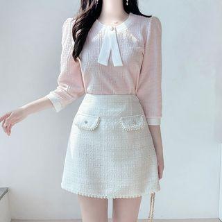 Tie-accent Tweed Top
