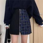 Tweed Paneled Zip Mini A-line Skirt