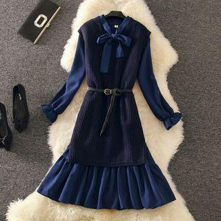 Set: Long Knit Vest + A-line Midi Dress