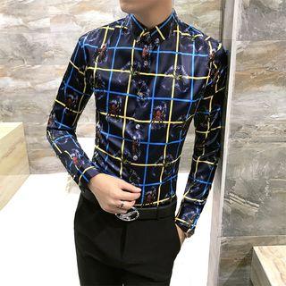 Button Down Collar Spider Check Shirt
