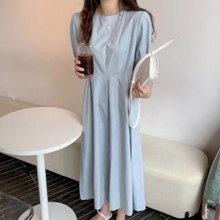Crewneck Plain Midi Dress Aqua Blue - One Size
