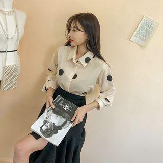 Set: Polka Dot Blouse + Asymmetric Ruffle Skirt Black - One Size